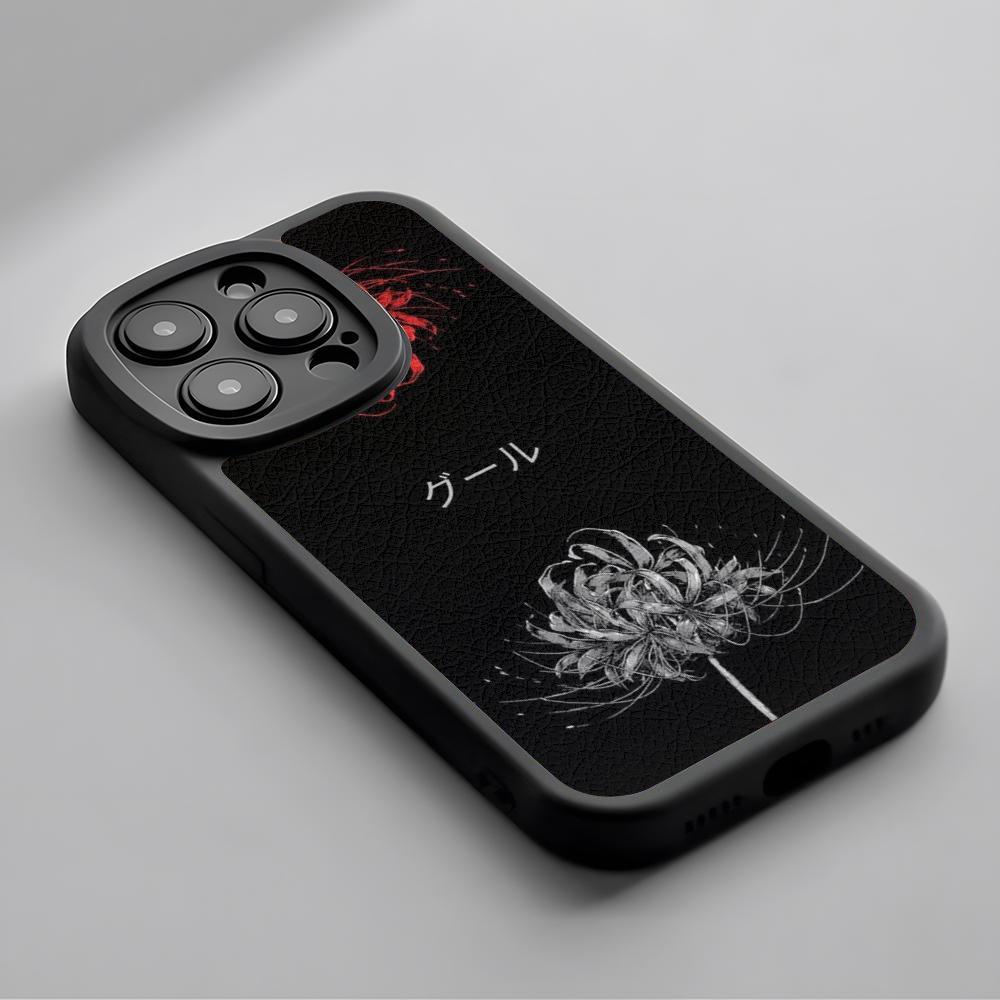 Red Spider Lily Japan Art Fashion Design Phone Case For iPhone 16 15 14 13 12 11 Plus Pro Max Lambskin Silicone Cover Black