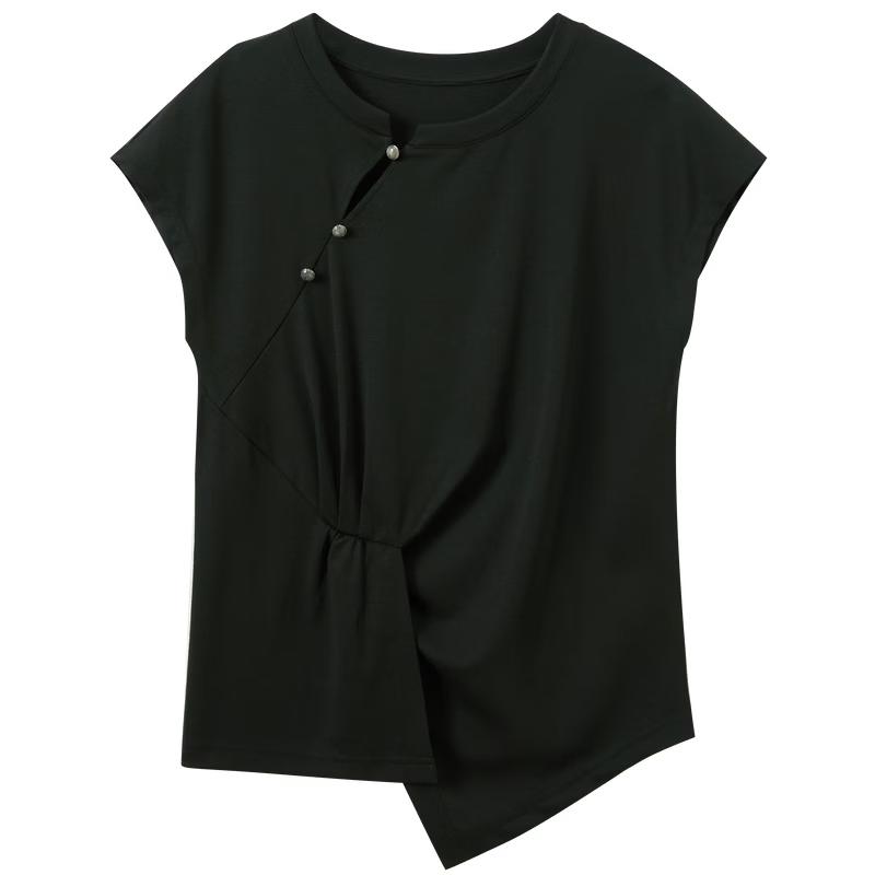 Sancai New Chinese Style Slit Hem Short Sleeve T-Shirt L