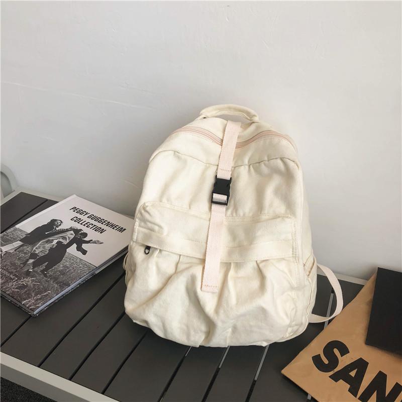 Backpack Canvas Cott Unisex Solid Softback Zipper Casual High-Capacity mochila Vintage Bookbag Travel backpacks белый
