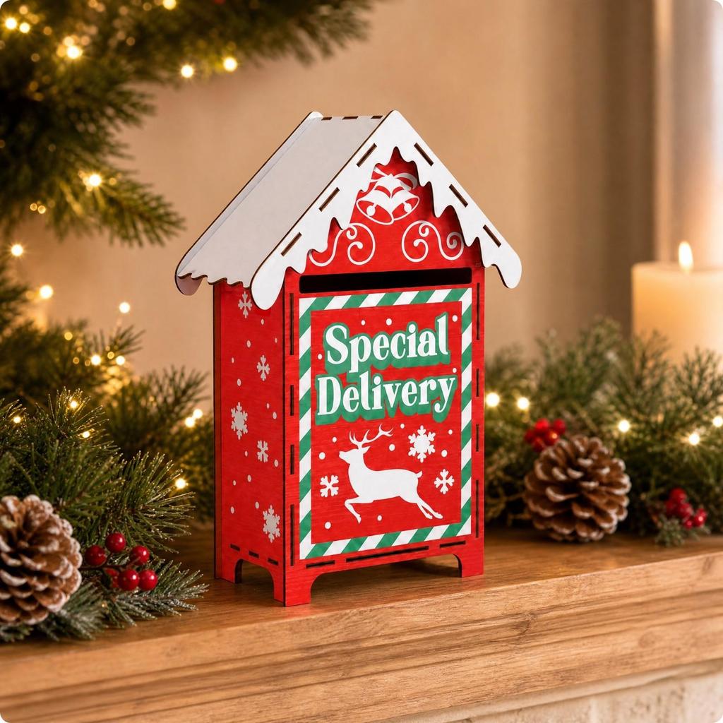 Freestanding Wooden Christmas Mailbox Long-Lasting Santa