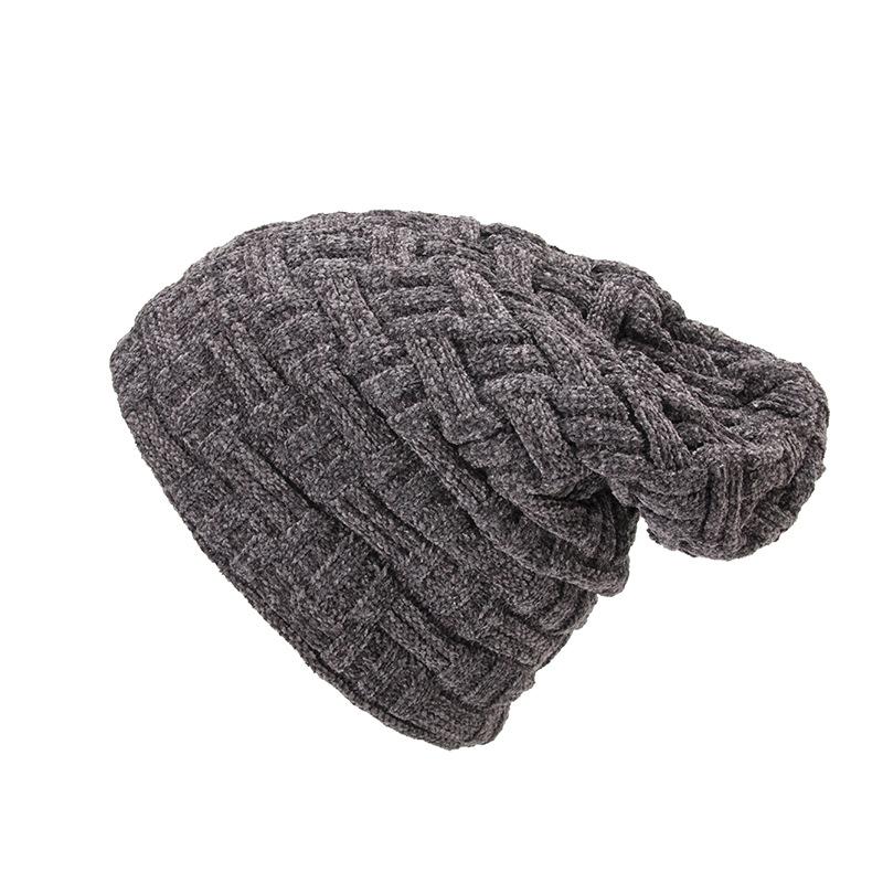 Zimní dvouvrstvý plyšový zahuštěný dámský žinylkový pulovr venkovní pletená čepice