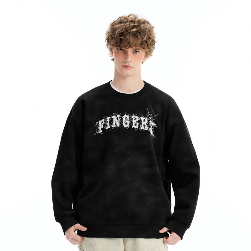fingercroxxit Men's Heavyweight Embroidered Pullover Sweatshirt