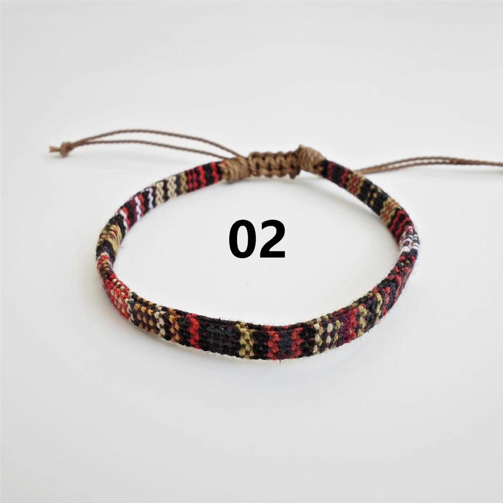 Bracelet Tissé Coloré en Coton-Lin Ajustable Fait Main