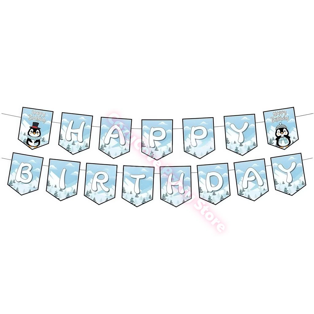Penguin Theme Birthday Party Supplies Penguin Winter Xmas Banner Cup Plate Balloons For Kids Baby Shower Favor Gifts Photo Props