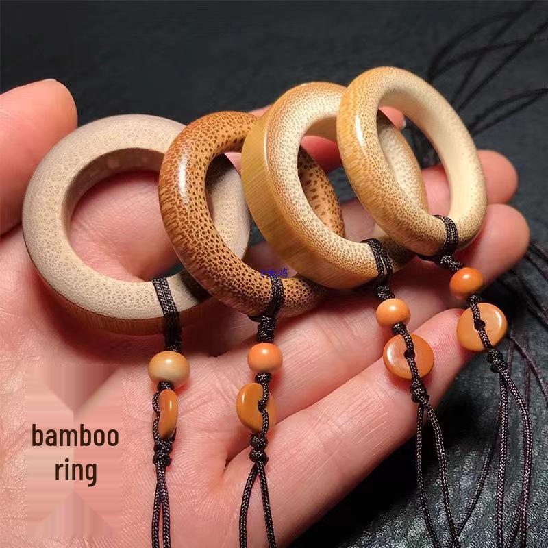 Handmade Double-Sided Polished Mottled Jade Bamboo Thumb Ring for Men and Women