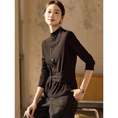 T-shirt thermique à col semi-montant brossé pour femme Mohan Yimei
