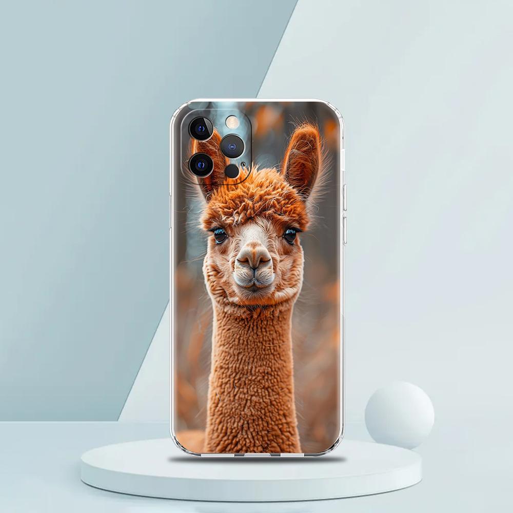 For iPhone 15 16 14 13 12 mini 11 Pro Max XS X XR SE 7 8 Plus Silicone Clear Cover Kawaii Alpaca lovely Luxury Phone Case