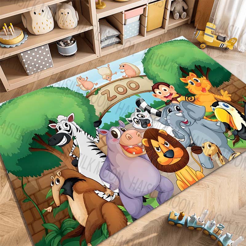 Multiple sizes Cartoon Zoo Theme Pattern Carpets for Bedroom Living Room Mat Creative Door Mat Dressing Room Rugs Luxury Gifts