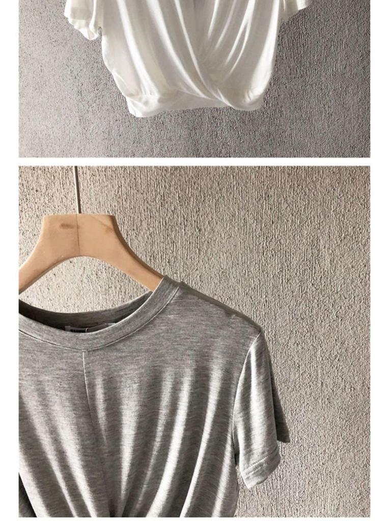 Damen Koreanischer Stil Geknotetes Bauchnabel-Freies Kurzarm Freizeit-T-Shirt