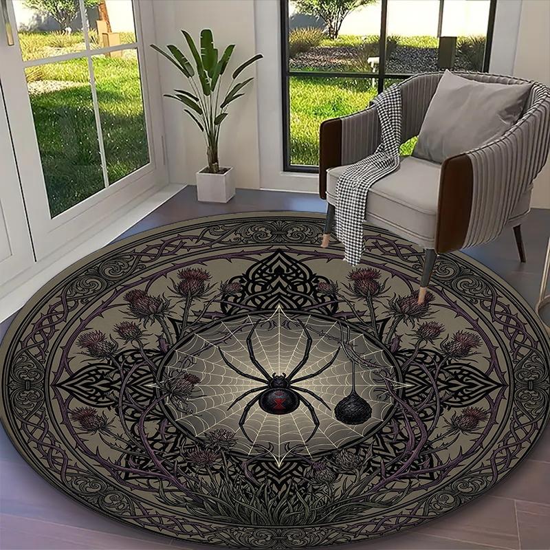 1pc Mystical Spider Mushroom Wild Blooms Printed Chair Rug for Home Office Use, Living Room Kitchen Game Room Round Carpet