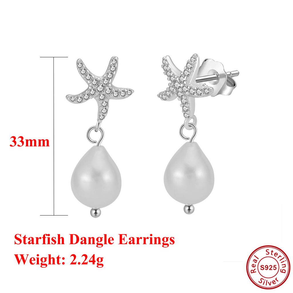 Effie Queen Boho Starfish Drop Earrings Freshwater Pearl 925 Sterling Silver Zircon Earring Beach Party Versatile Jewelry GPE119