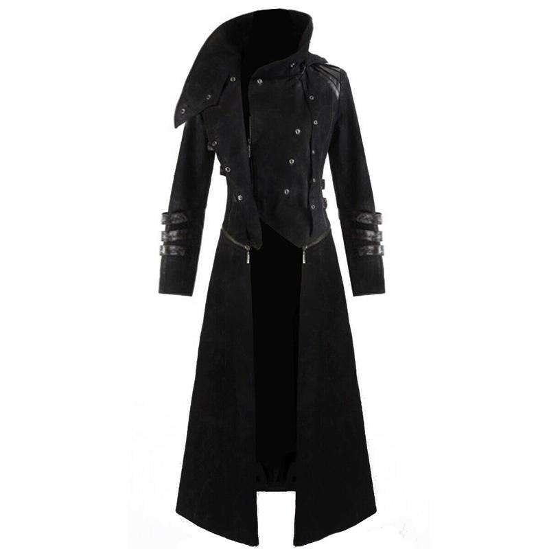 

Мужское пальто Длинная куртка Готический стимпанк Тренч с капюшоном Аристократ Регентство Фрак XL чёрный