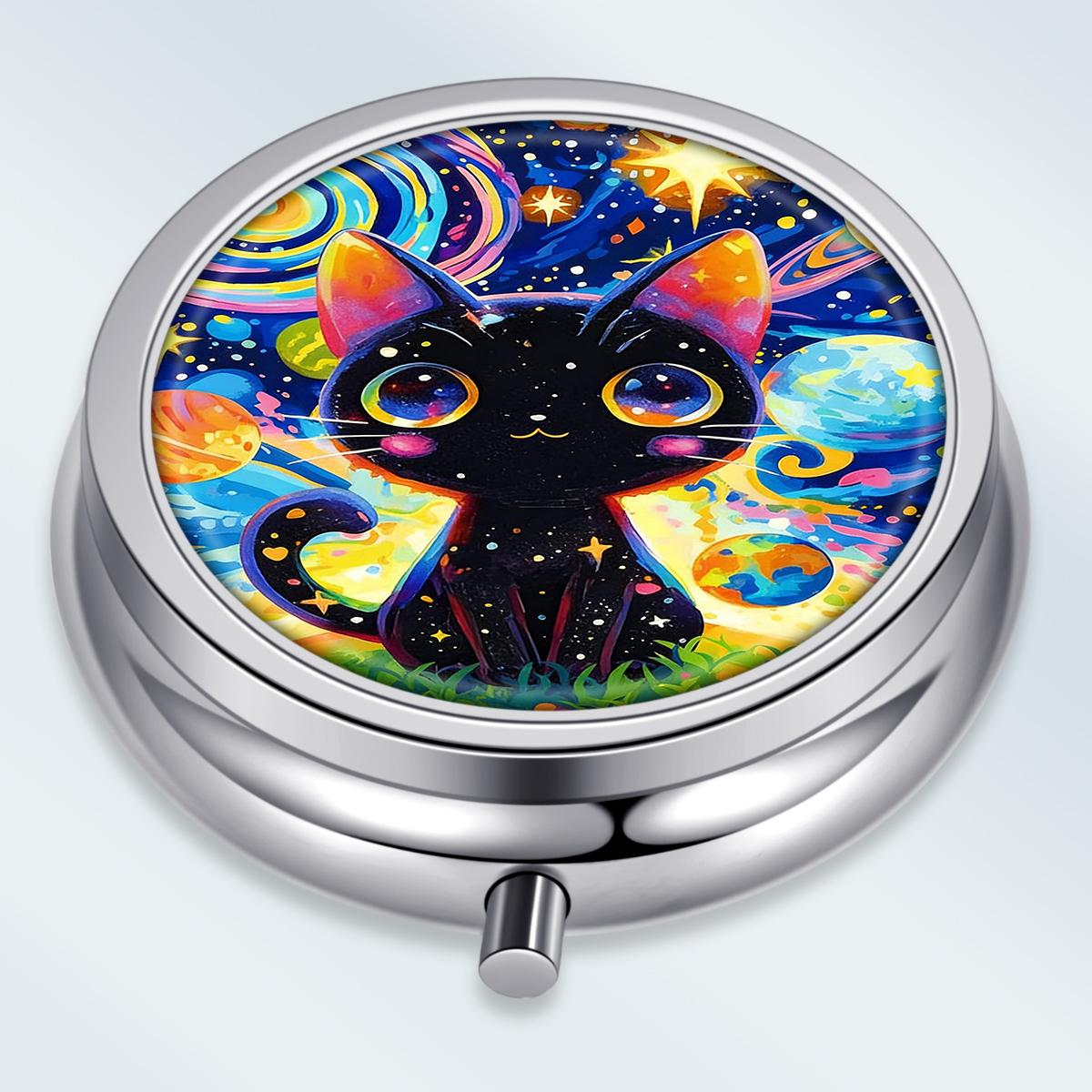 

Portable Pill Box with 3 Compartments, Mini Metal Medicine Organizer Case, Cute Printed Pill Container for Vitamins, Pills, Jewelry, Travel, Daily Use разноцветный