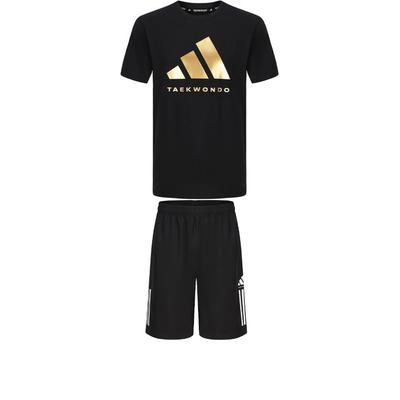 Taekwondo Round Neck Pullover Short Sleeve T-Shirt Fashion Lace-Up Simple Shorts Casual Sports Set Men Set Black ADICLTS24TK-BG+S21ATMSH1T-BW