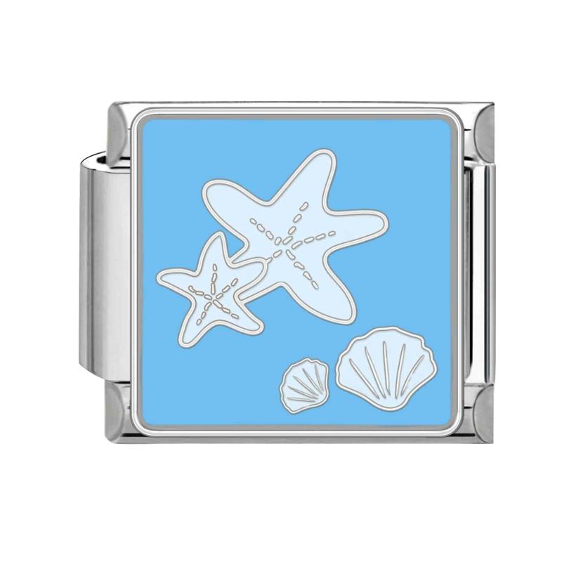 Fashion Starfish Sea Shell Whale Jellyfish Blue Italian Charm Links Fit 9mm Stainless Steel Bracelet Women Jewelry DIY Making
