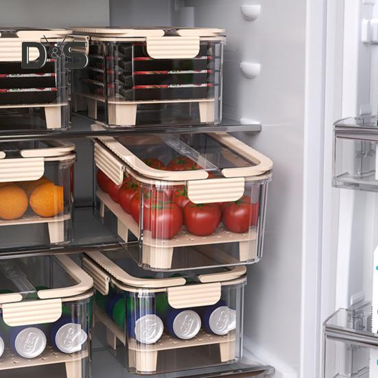 Recipient Depozitare Salată Etanș Cutie Transparentă Tip Crisper Protector Produse 2 Niveluri Coș Răcitor cu Gheață Recipient Portabil pentru Fructe cu Tăviță de Drenaj