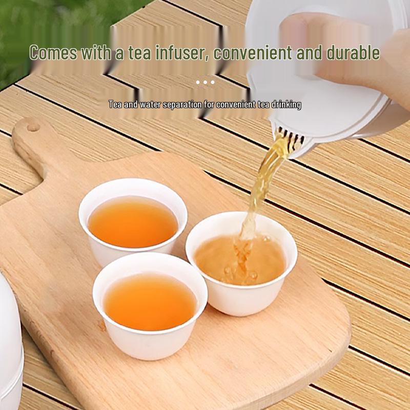 Portable Travel Tea Set: Disposable Rice Husk Gaiwan & Teacup for Quick Brew, Outdoor Camping