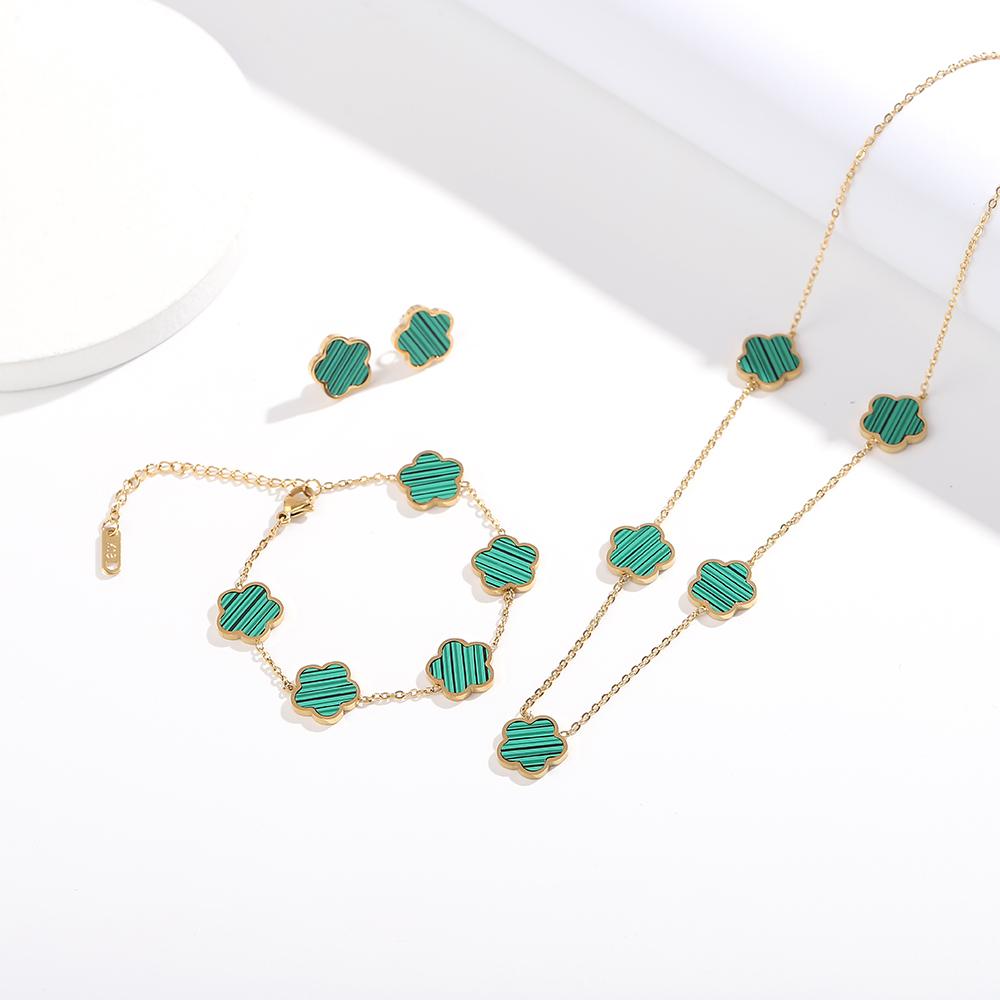 ALTERA 2023 Högkvalitativt Rostfritt Stål Lyxigt Fembladig Blomma Hänge Zirkon Set/3st för Kvinnor Klöver Armband Zirkon Gåva