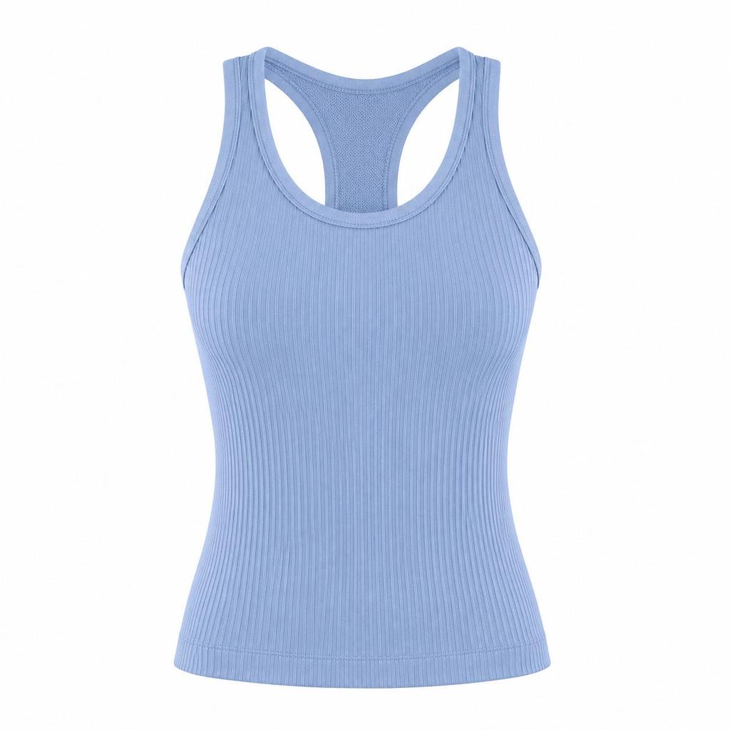 LU Women's American-Style Ribbed Yoga Tank Top with Bra Pads - New Summer Collection