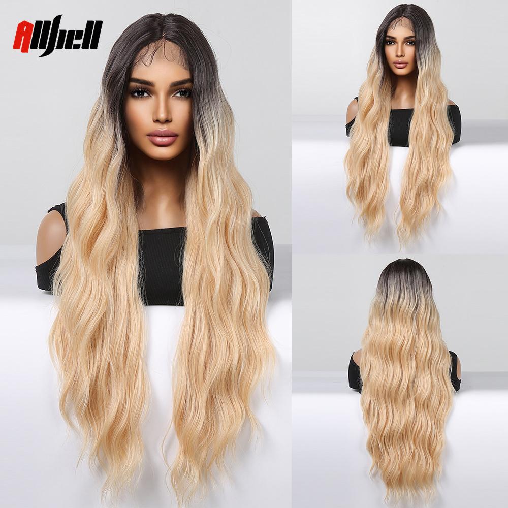 

ALAN EATON Длинные кружевные синтетические парики волнистые блонд с темными корнями парик детские волосы для чернокожих женщин натуральные высокой плотности 28 дюймов