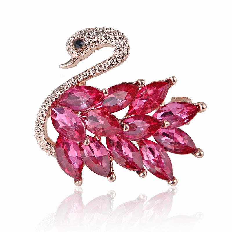 Lanhao Korean Style Cute Crystal Swan Brooch Pin for Men and Women