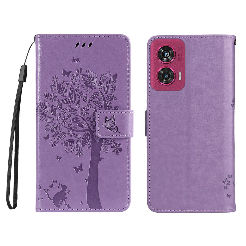 For Motorola Edge 50 Fusion 5G Phone Case with Stand Cat Tree Pattern Leather Wallet Mobile Cover