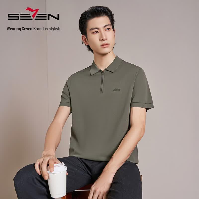 SEVEN Men s Summer Business Polo Shirt with Zipper M