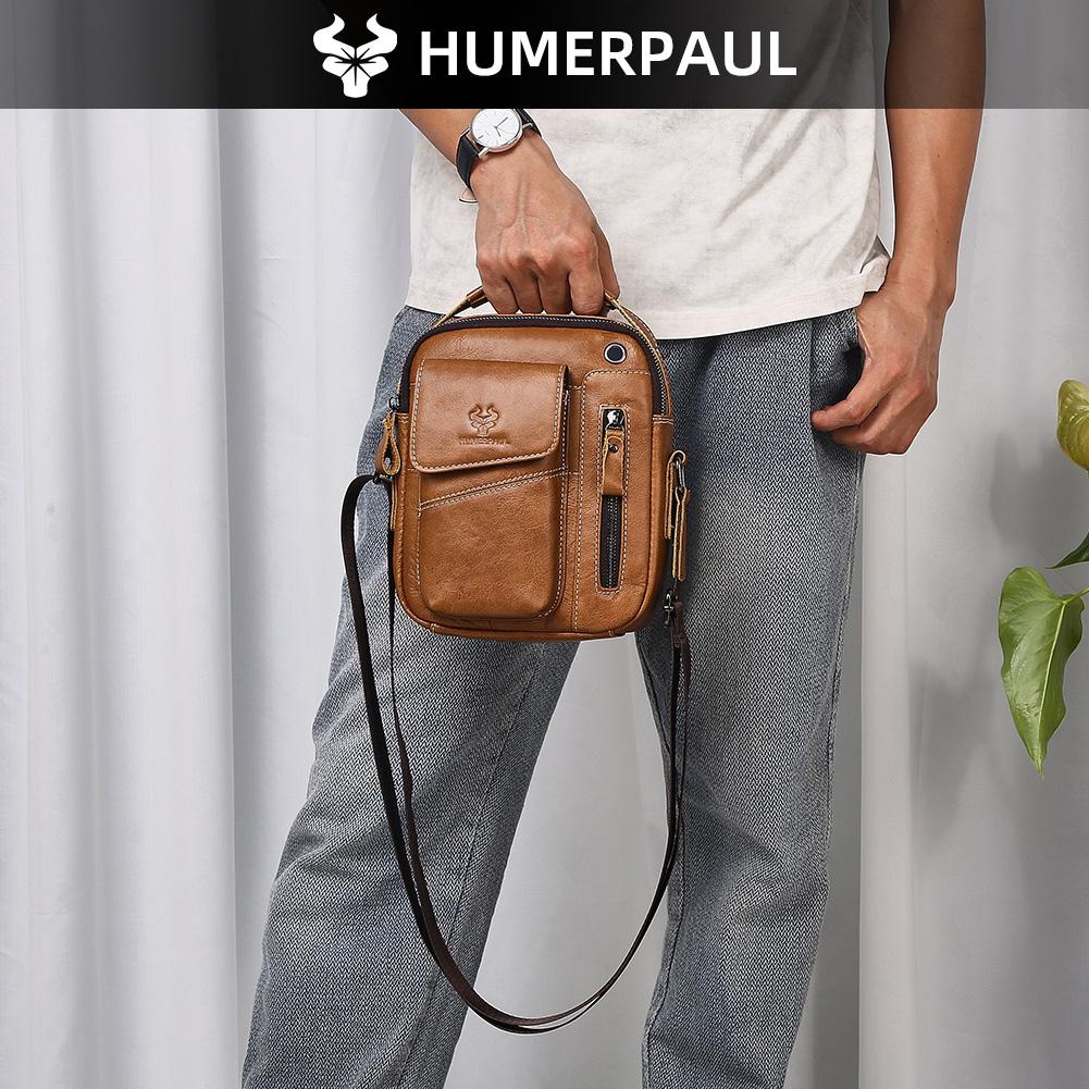 Humerpaul Men Leather Messenger Bag Multifunctional Shoulder Bag Handbag Briefcase Travel Backpack