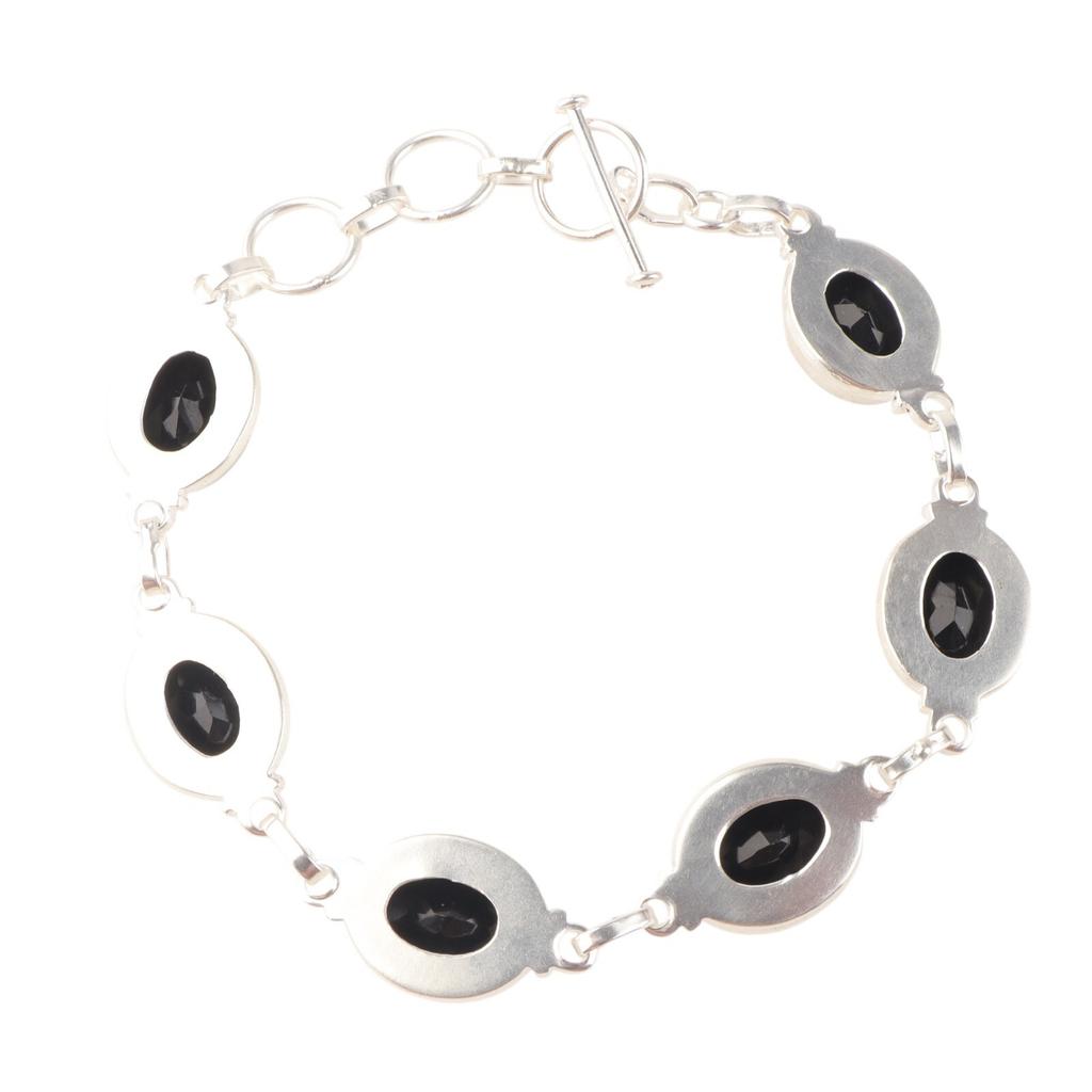 Black Onyx Gemstone 925 Sterling Silver Jewelry Handmade Bracelet 8.5" For Women RB-3-5