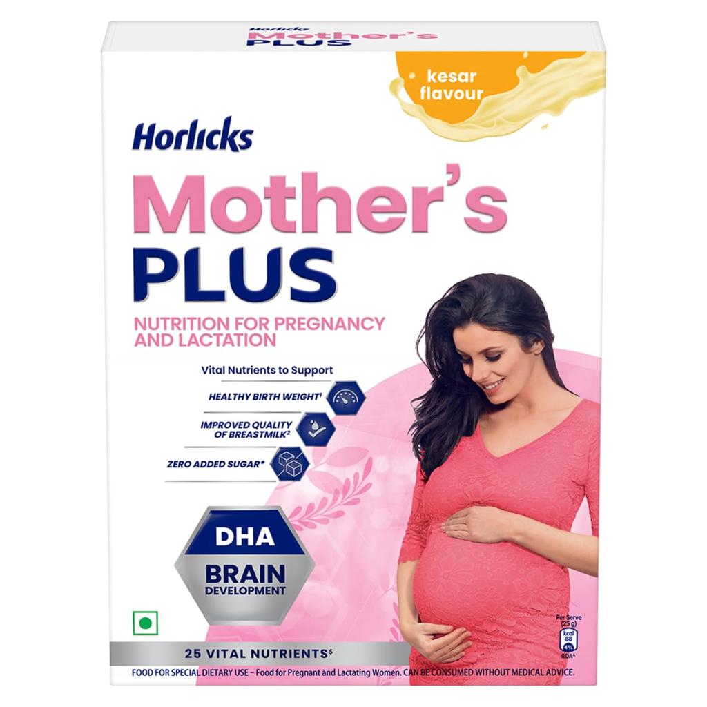 Horlicks Mother's Plus Kesar 400 G BIB 20 Sachets High Protein Pregnancy Lactation Nutrition DHA