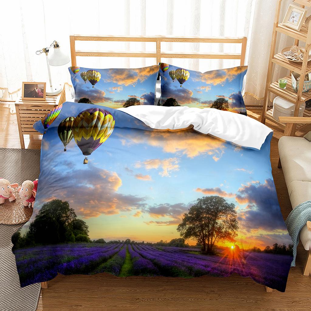 Heißluftballon Bettbezug Set Weißes Wolkenmuster Polyester Bettdeckenbezug King Queen Einzelgröße Für Kinder Mädchen Schlafzimmerdeko