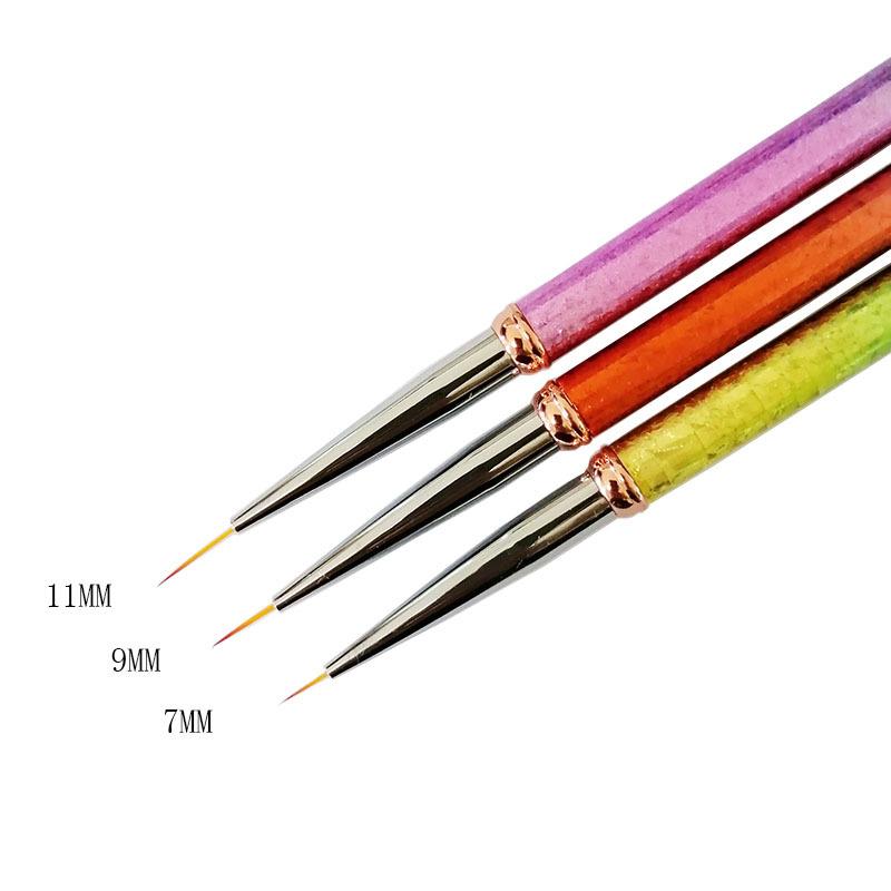 Professional Private Label 3 Pcs Rainbow Color Nail Art Painting Brush Thin Liner Brush