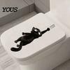 Humorvolle Badezimmerwanddekoration Flauschige Schwarze Katze Toilettensitz-Aufkleber, Wasserdichte PVC-Folie, Abnehmbare Kleine Dekorations-Aufkleber Niedliche Tierkunst