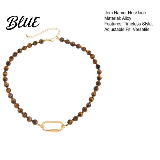 Stylish Retro Necklace Tiger Eye Bead Choker Beaded with Adjustable