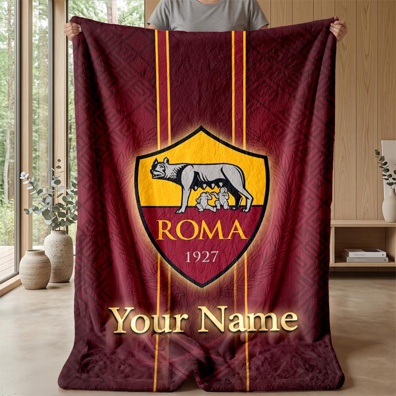 Custom Text Flannel Throw Blanket, Lightweight Cozy Bed Sofa BlanketAS Roma