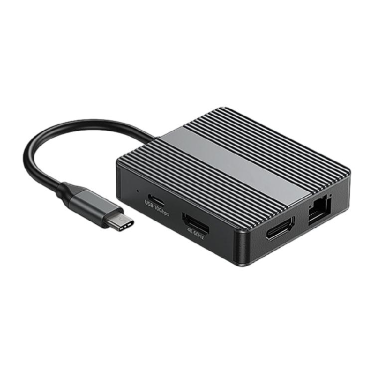 

7 Port Aluminum USB C 4K 60Hz HDTV Fast Charging 2xUSB3.2+USB C 1000Mbps RJ45 Converter for PC Laptop Computer