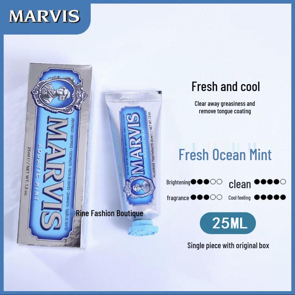 Оригинальная итальянская зубная паста Marvis Mint для отбеливания и свежего дыхания - 85 мл с 25 мл сувенирной тубой