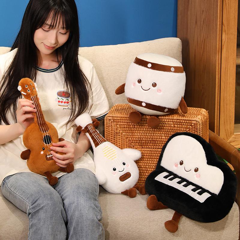 New Musical Instrument Doll Piano Pipa Pillow Cushion Brown Guitar Drum Plush Toy Cute  Kawaii Birthday Gift Children Home Decor