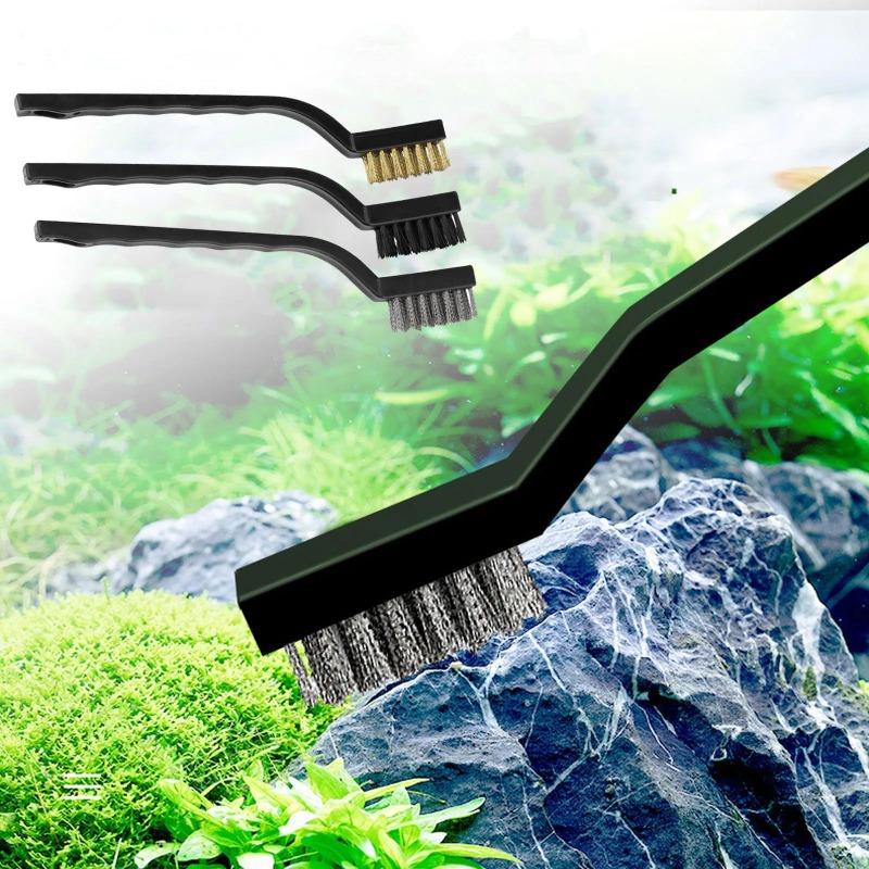 Steel Wire Brush Aquarium Algae Cleaning Brush Nylon Brush Aquarium Cleaner Fish Tank Stain Cleaning Tools Accessories 3pcs/pack