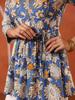 Blue Floral Printed V Neck Cotton Top