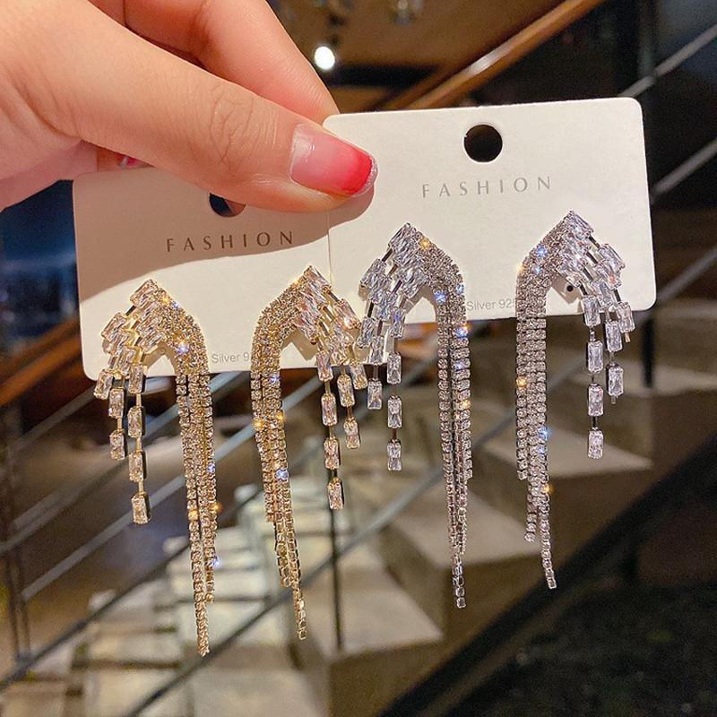 Full Rhinestone Geometric Long Tassel Earrings Women’s Personality Fashion Earrings Wedding Jewelry Birthday Gifts