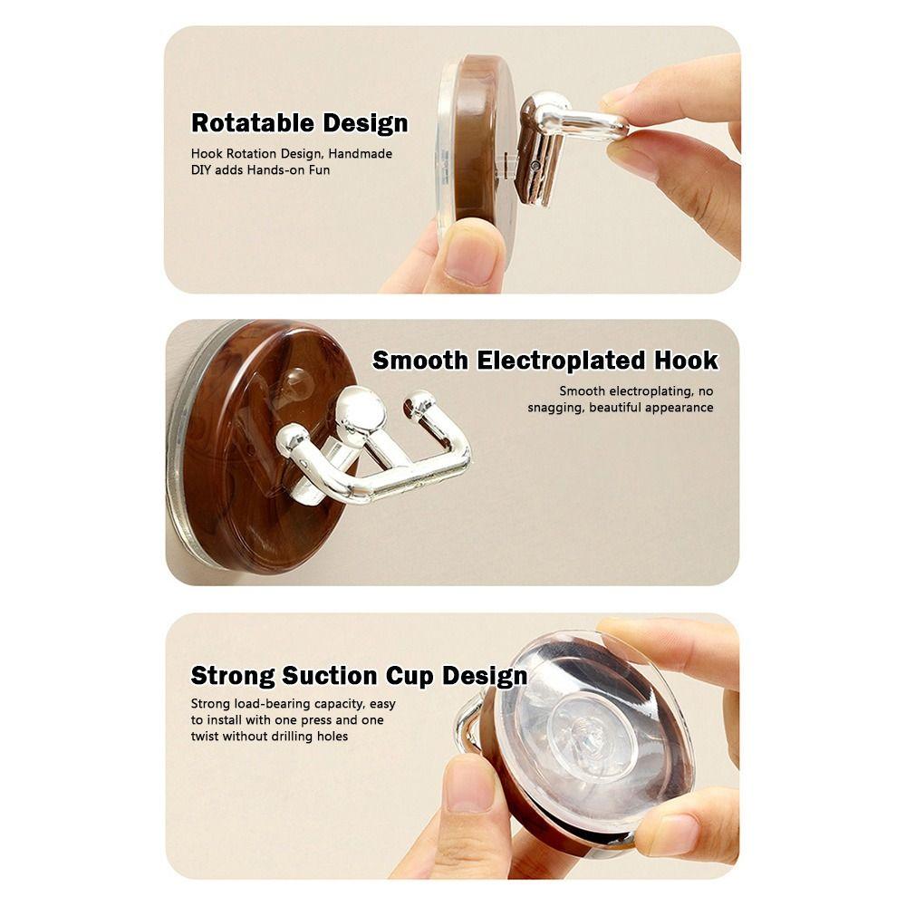 2pcs Reusable Double Hooks Wood Grain Clothes Hook Multi Purpose Suction Cup Hook Universal