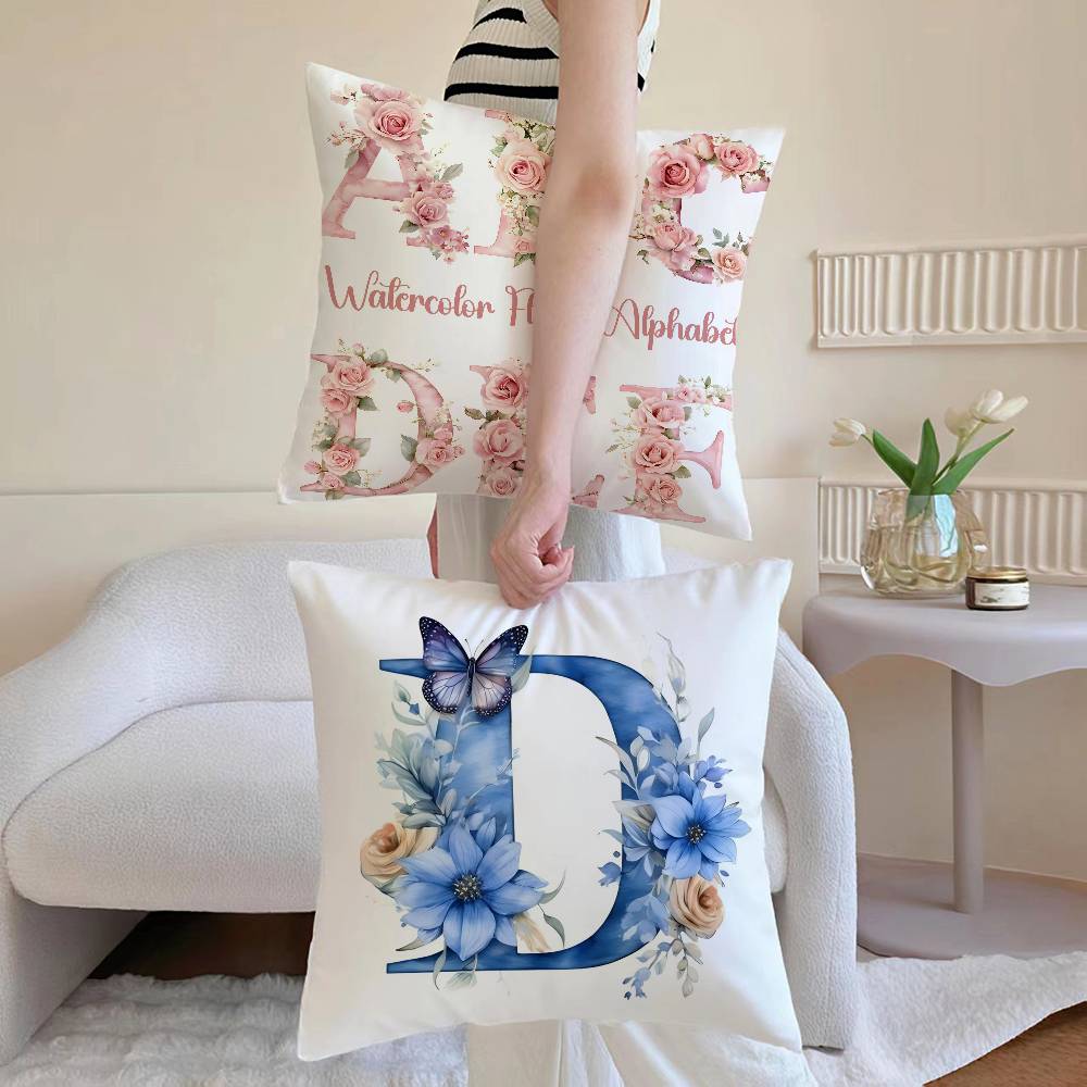 Creative Letters Floral Print Pillow Case Printed Brushed Fleece Pillow Baby Skin-Touch Eco-Friendly Dye-Sublimat