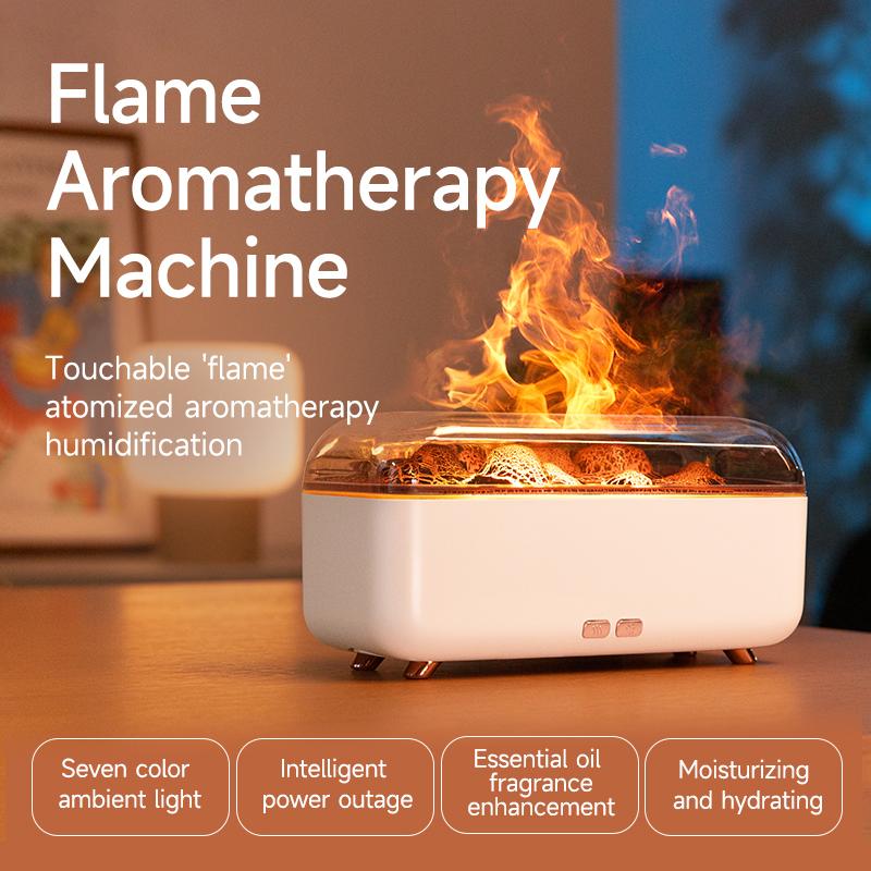 New Simulation Flame Aromatherapy Machine Quiet Mini Air Humidifier LED Colorful Light 300ML Humidifier Home Perfume Diffuser