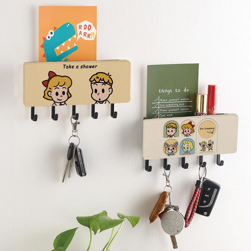 Cartoon Wall-Mounted No-Drill Clothes Hook & Key Rack with Storage Box