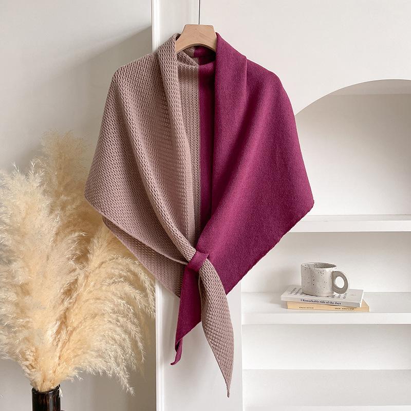 Fashion Solid Color Knitted Shawl Soft Thickened Triangle Scarf Neck Wrap Winter Warm Wool Blended Shawl