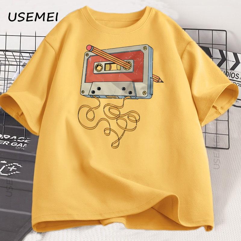 80s 90s Cassette Tape Pencil T Shirt Music Retro Tshirt Casual Short Sleeve Unisex Unisex Vintage Tshirt Round Neck Unisexs Clothing