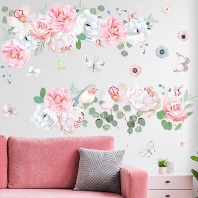 Self-adhesive Wall  Stickers Colorful Flowers Leaves Pattern Removable Waterproof Decals For Bedroom
