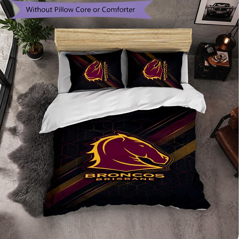 Set Biancheria da Letto in Microfibra con Fantasia Brisbane Broncos 3 Pezzi Decorazione Copripiumino per Camera da Letto Uso Domestico