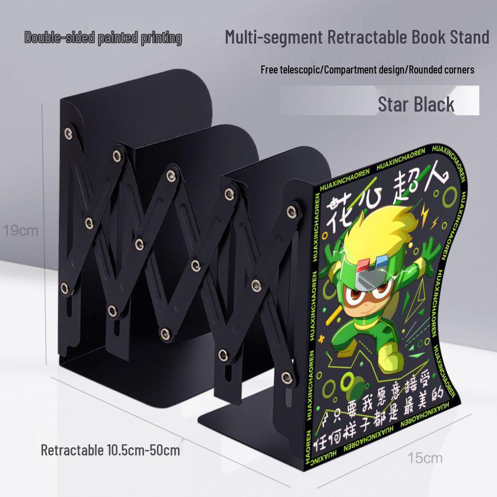 Happy Man Cartoon Book Stand & Desktop Organizer - Retractable, Folding Bookshelf & Clip for Students